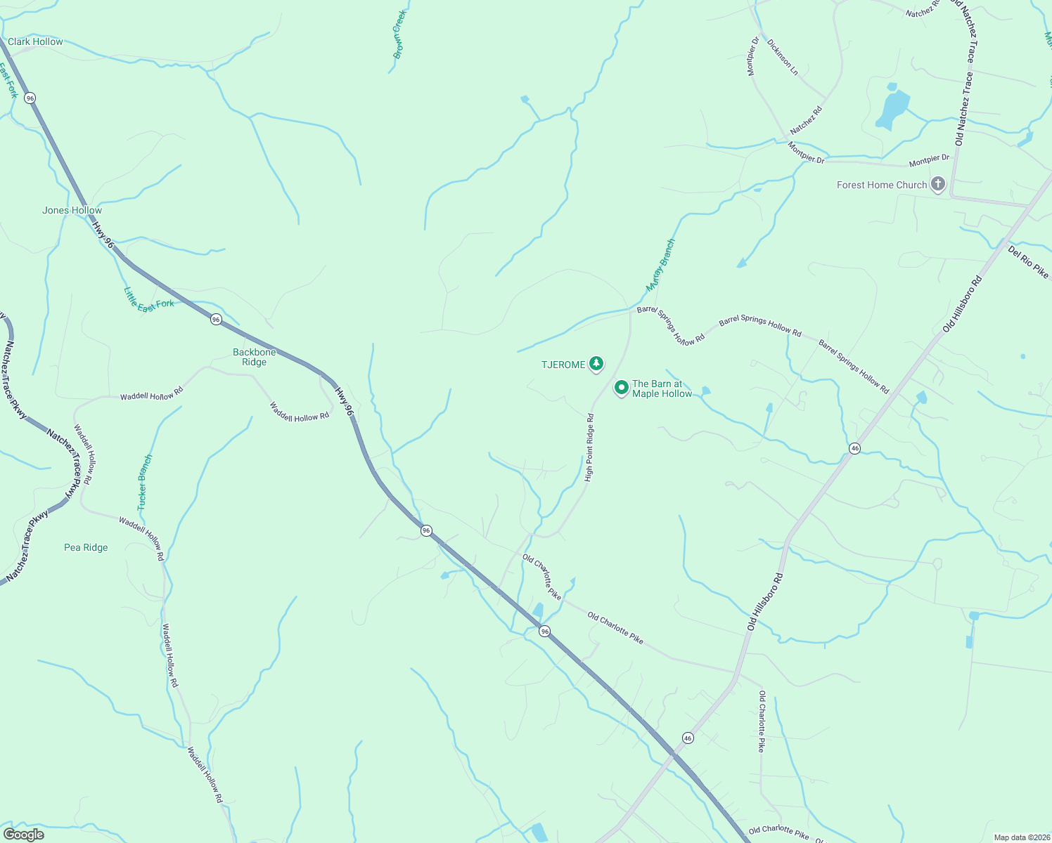 map of restaurants, bars, coffee shops, grocery stores, and more near 218 Forest Ridge Court in Franklin