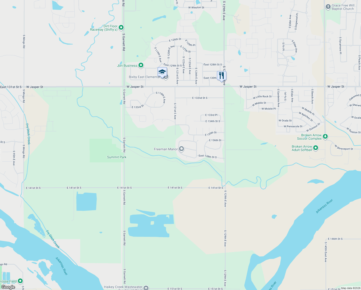 map of restaurants, bars, coffee shops, grocery stores, and more near 12311 East 137th Street South in Broken Arrow