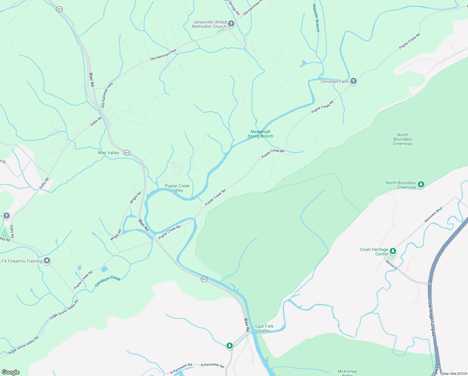 map of restaurants, bars, coffee shops, grocery stores, and more near 426 Poplar Creek Road in Oliver Springs