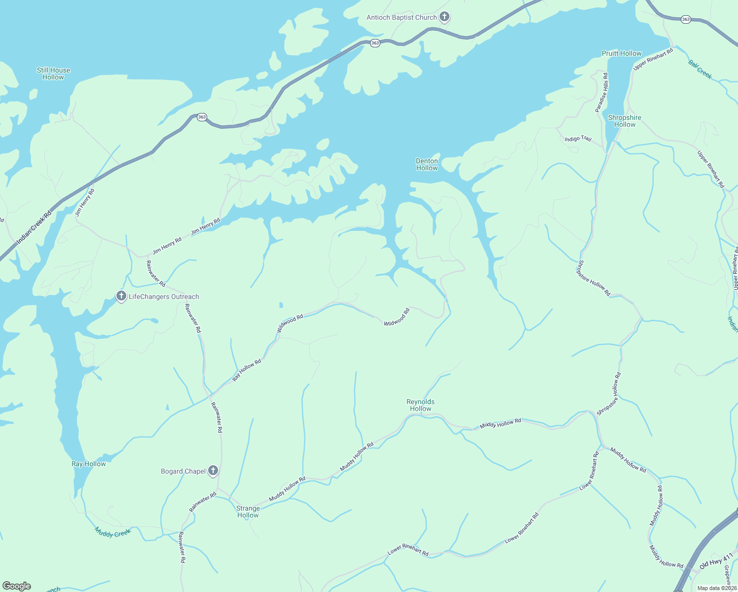 map of restaurants, bars, coffee shops, grocery stores, and more near 2601 Wildwood Road in Dandridge