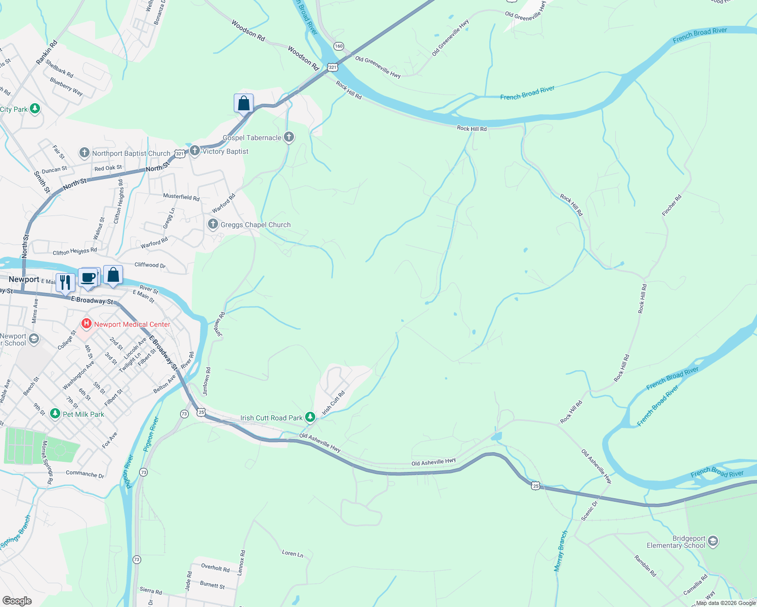 map of restaurants, bars, coffee shops, grocery stores, and more near 269 Irish Cutt Road in Newport