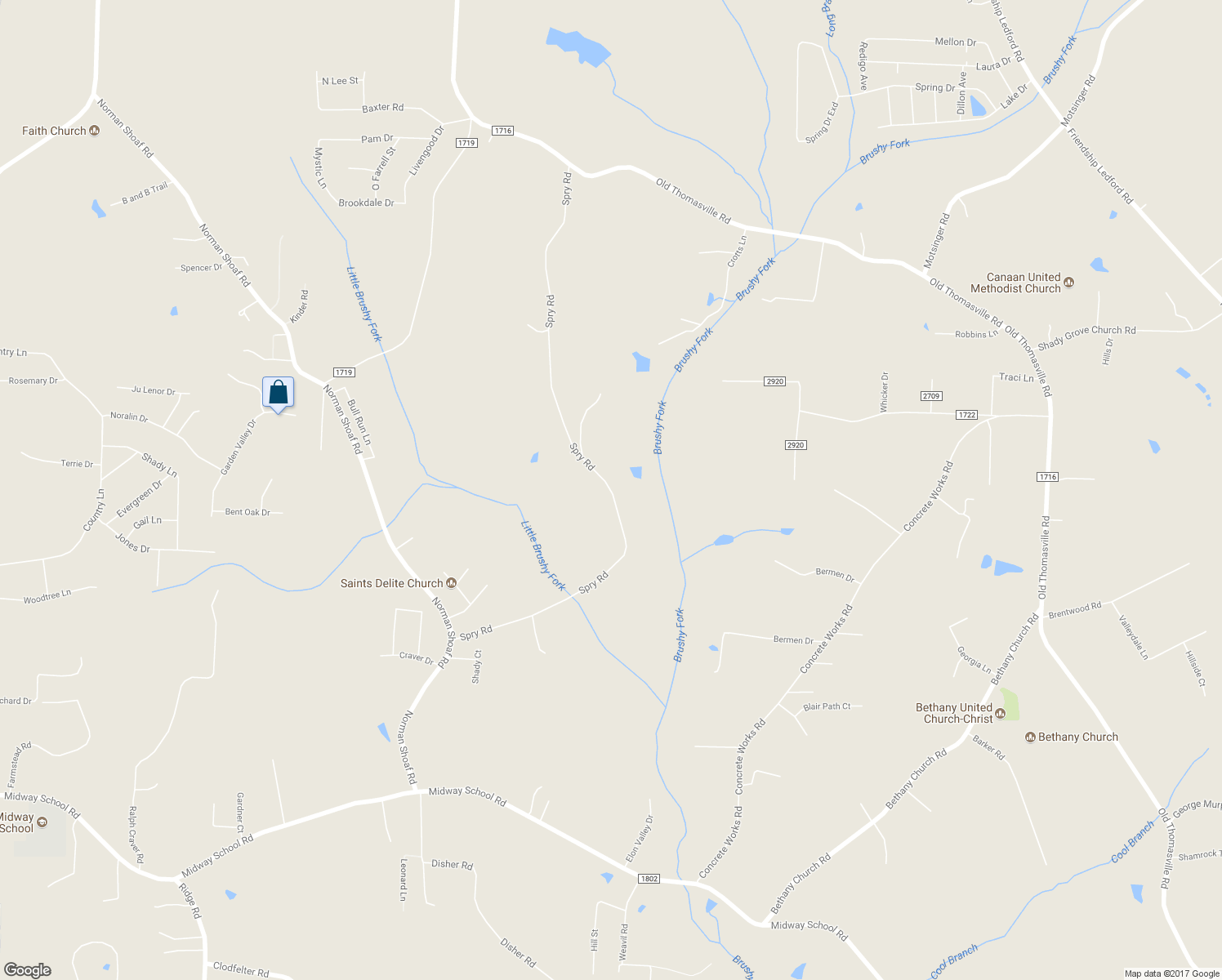 map of restaurants, bars, coffee shops, grocery stores, and more near 905 Spry Road in Winston-Salem