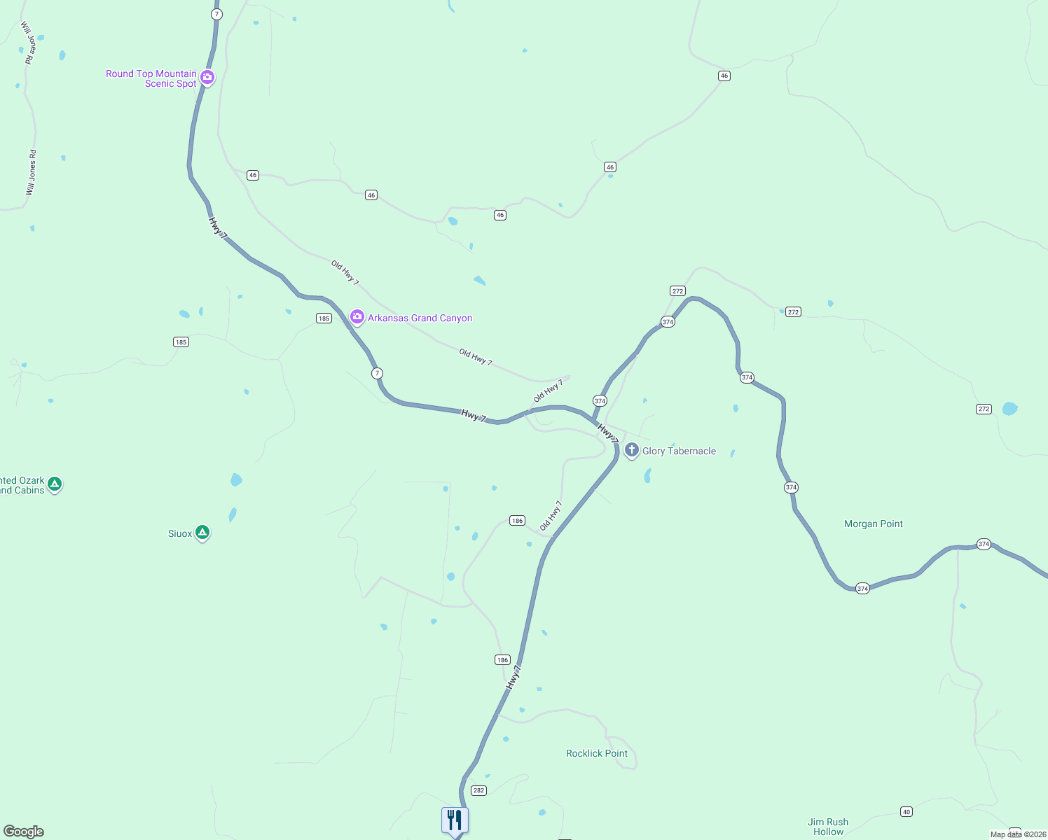 map of restaurants, bars, coffee shops, grocery stores, and more near Arkansas 7 in Jasper
