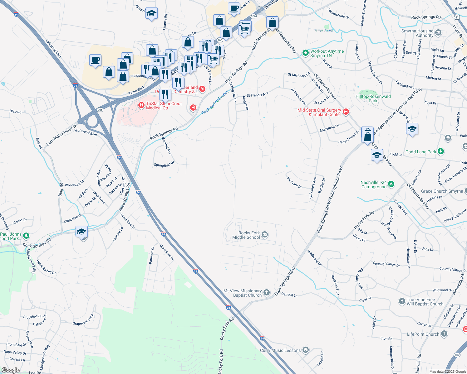 map of restaurants, bars, coffee shops, grocery stores, and more near 620 Cookstown Drive in Smyrna