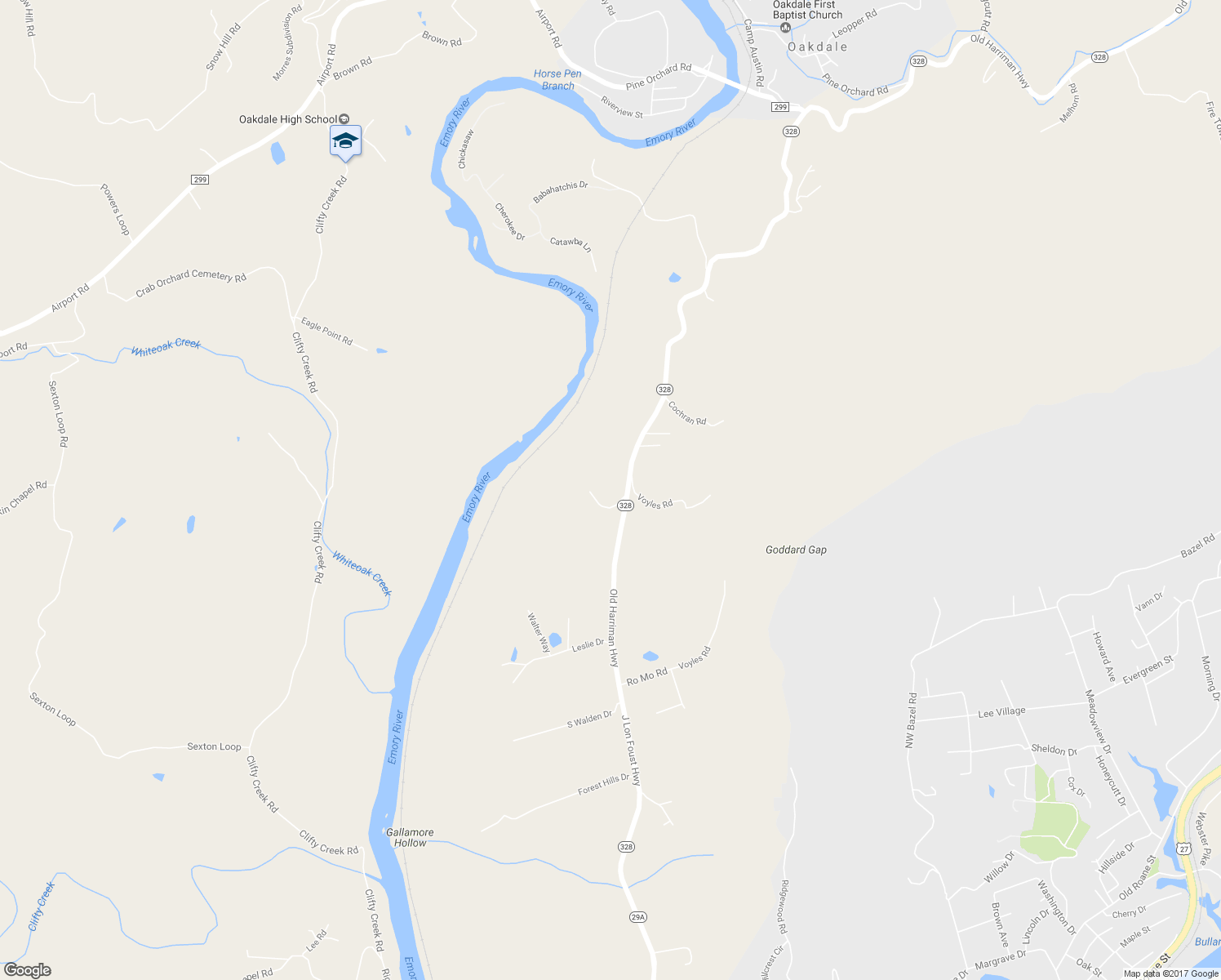 map of restaurants, bars, coffee shops, grocery stores, and more near 118 Jackson Drive in Harriman