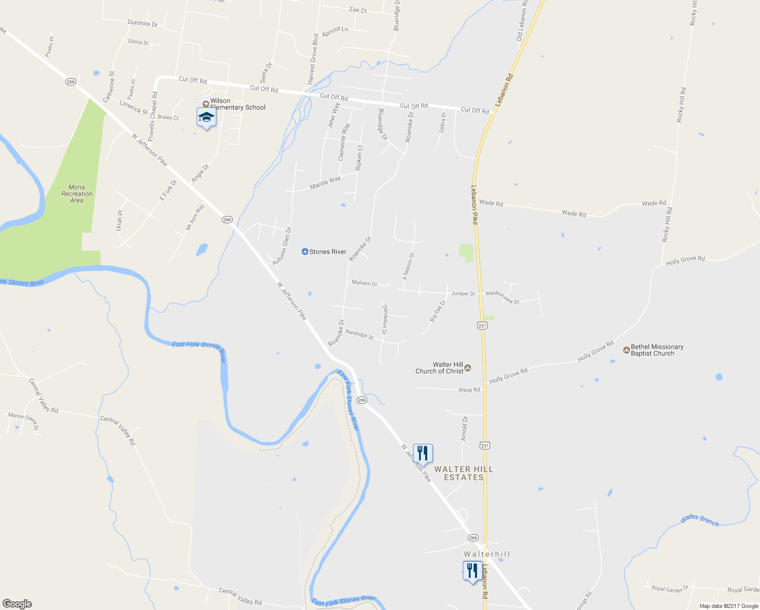 map of restaurants, bars, coffee shops, grocery stores, and more near 9211 Dandelion Dr in Murfreesboro
