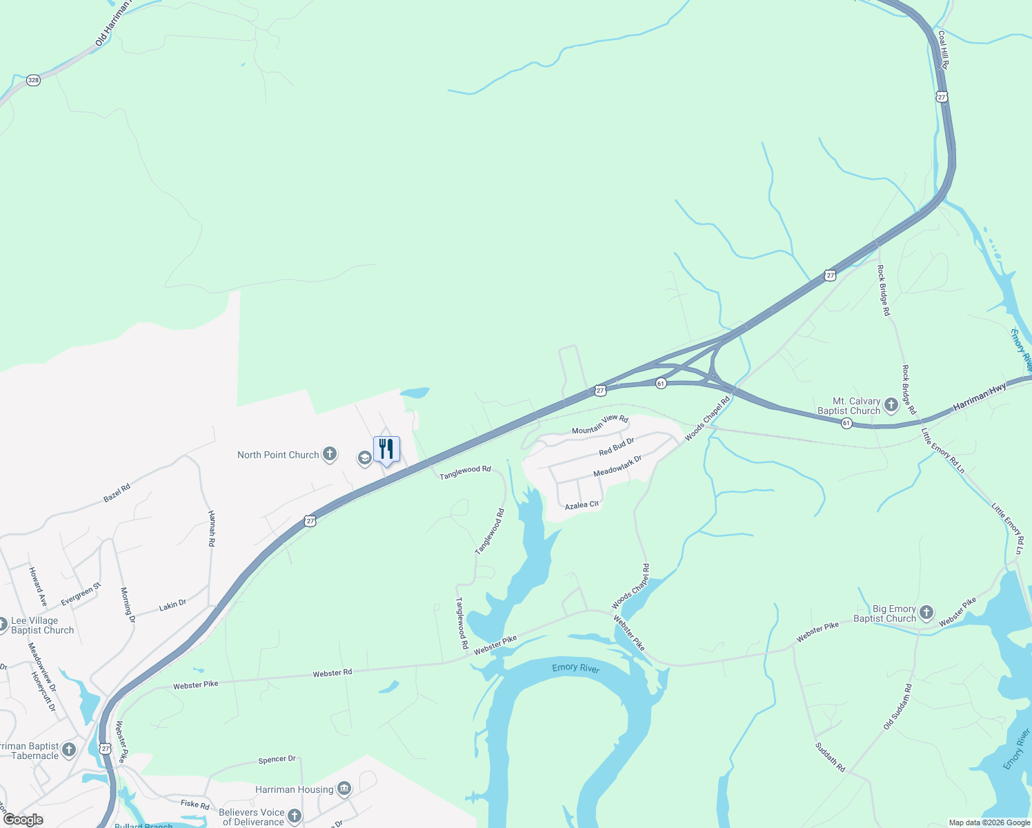 map of restaurants, bars, coffee shops, grocery stores, and more near 143 Ridge Crest Road in Harriman