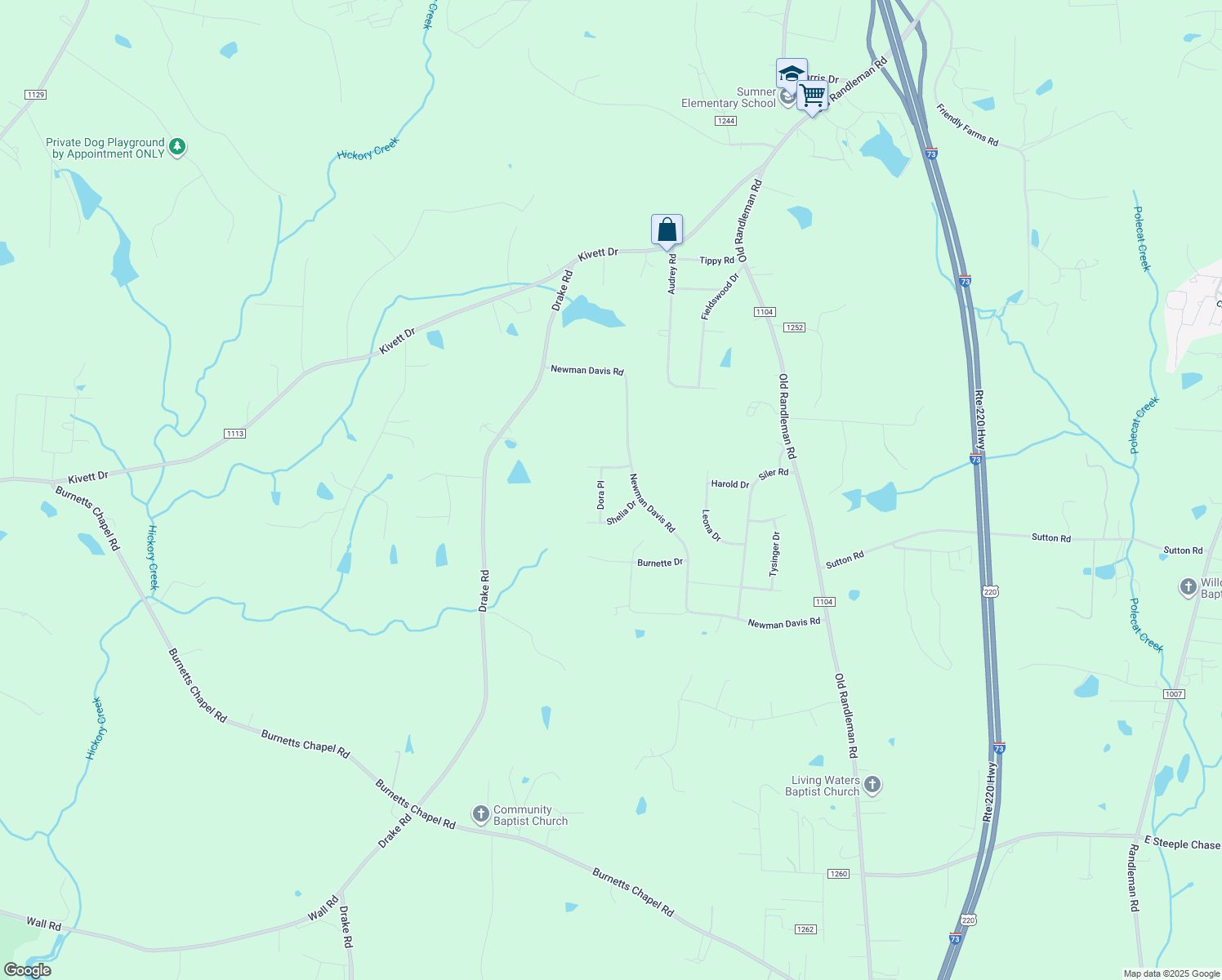 map of restaurants, bars, coffee shops, grocery stores, and more near 5705 Dora Pl in Greensboro