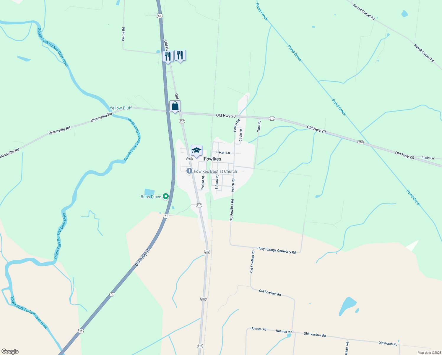 map of restaurants, bars, coffee shops, grocery stores, and more near 93 East Main Street in Dyersburg