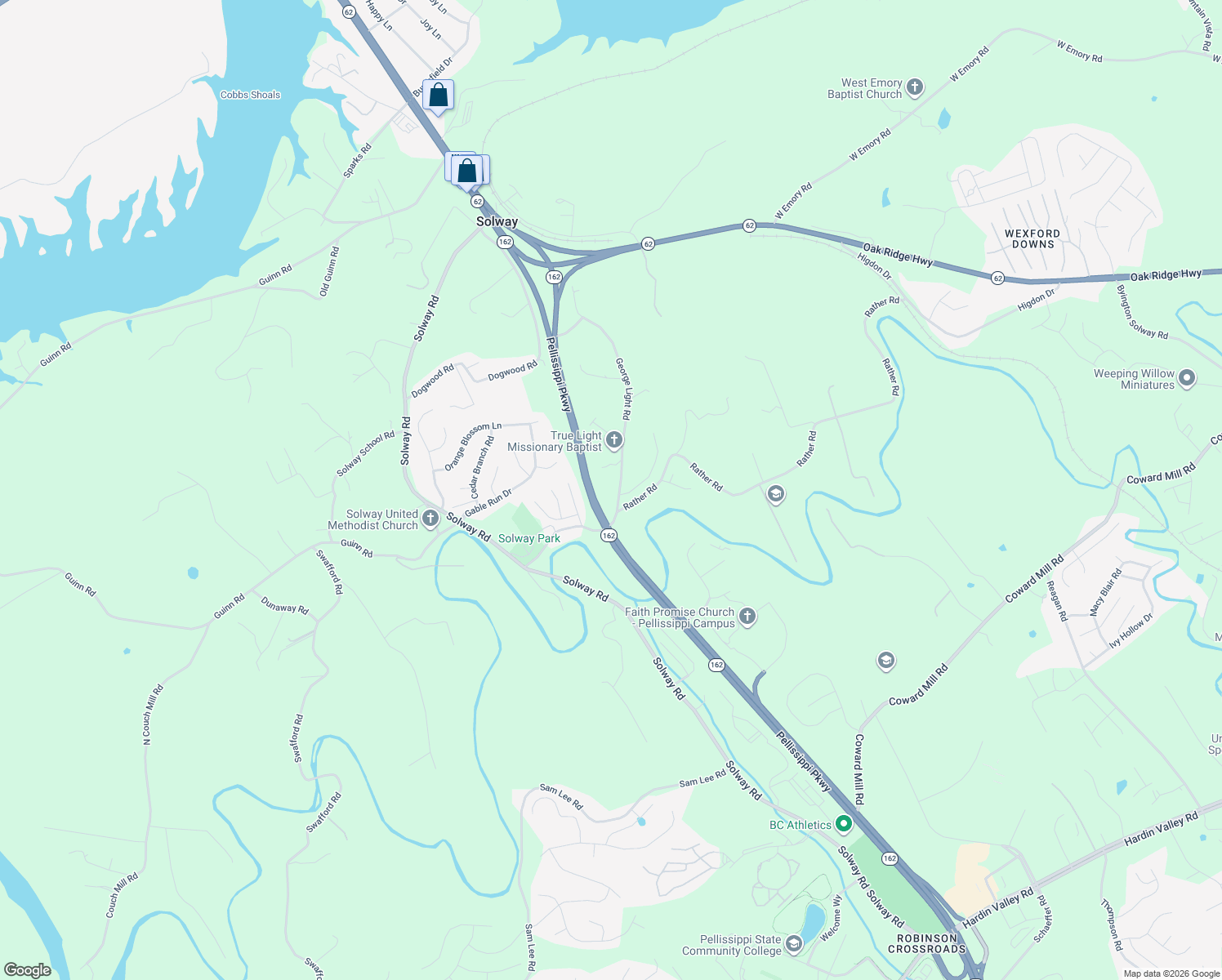 map of restaurants, bars, coffee shops, grocery stores, and more near 3207 George Light Road in Knoxville