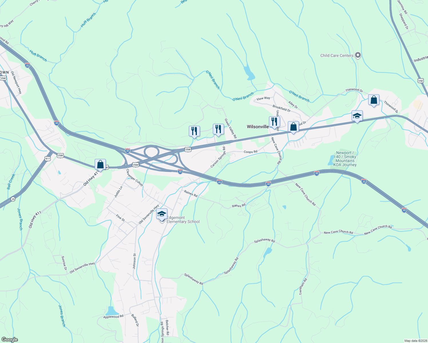 map of restaurants, bars, coffee shops, grocery stores, and more near 152 Carson Springs Road in Newport