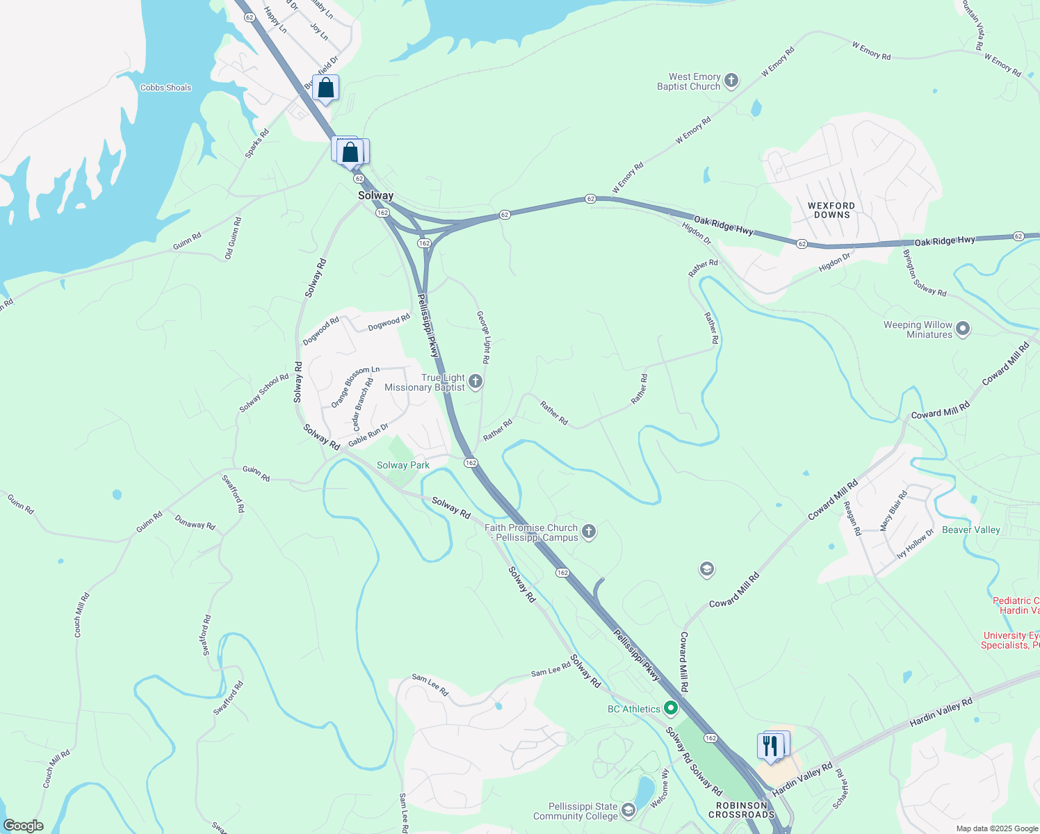 map of restaurants, bars, coffee shops, grocery stores, and more near 10620 Rather Road in Knoxville