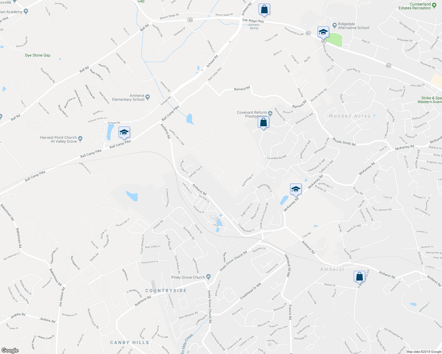 map of restaurants, bars, coffee shops, grocery stores, and more near 2809 Eaglewood Lane in Knoxville
