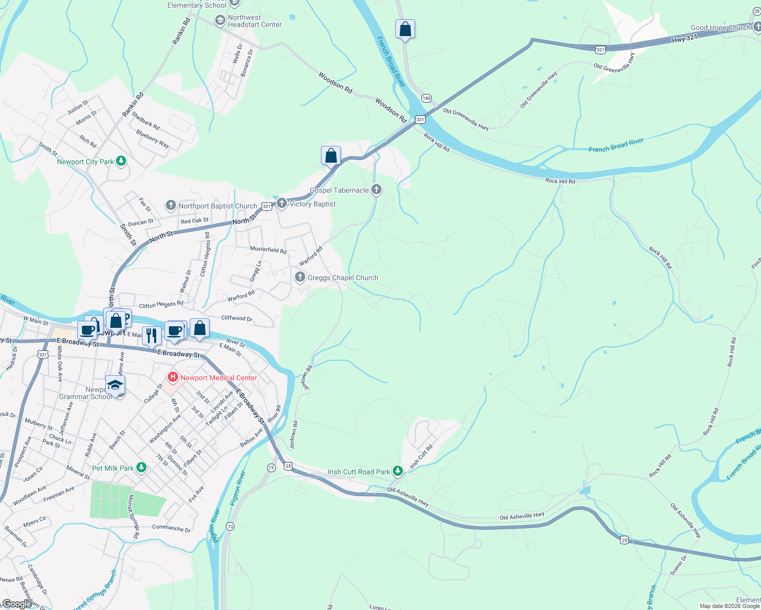 map of restaurants, bars, coffee shops, grocery stores, and more near 805 Musterfield Road in Newport