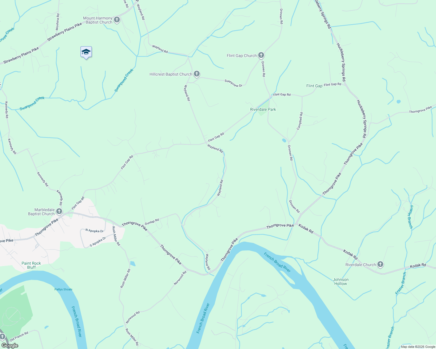 map of restaurants, bars, coffee shops, grocery stores, and more near 2511 Wayland Road in Knoxville