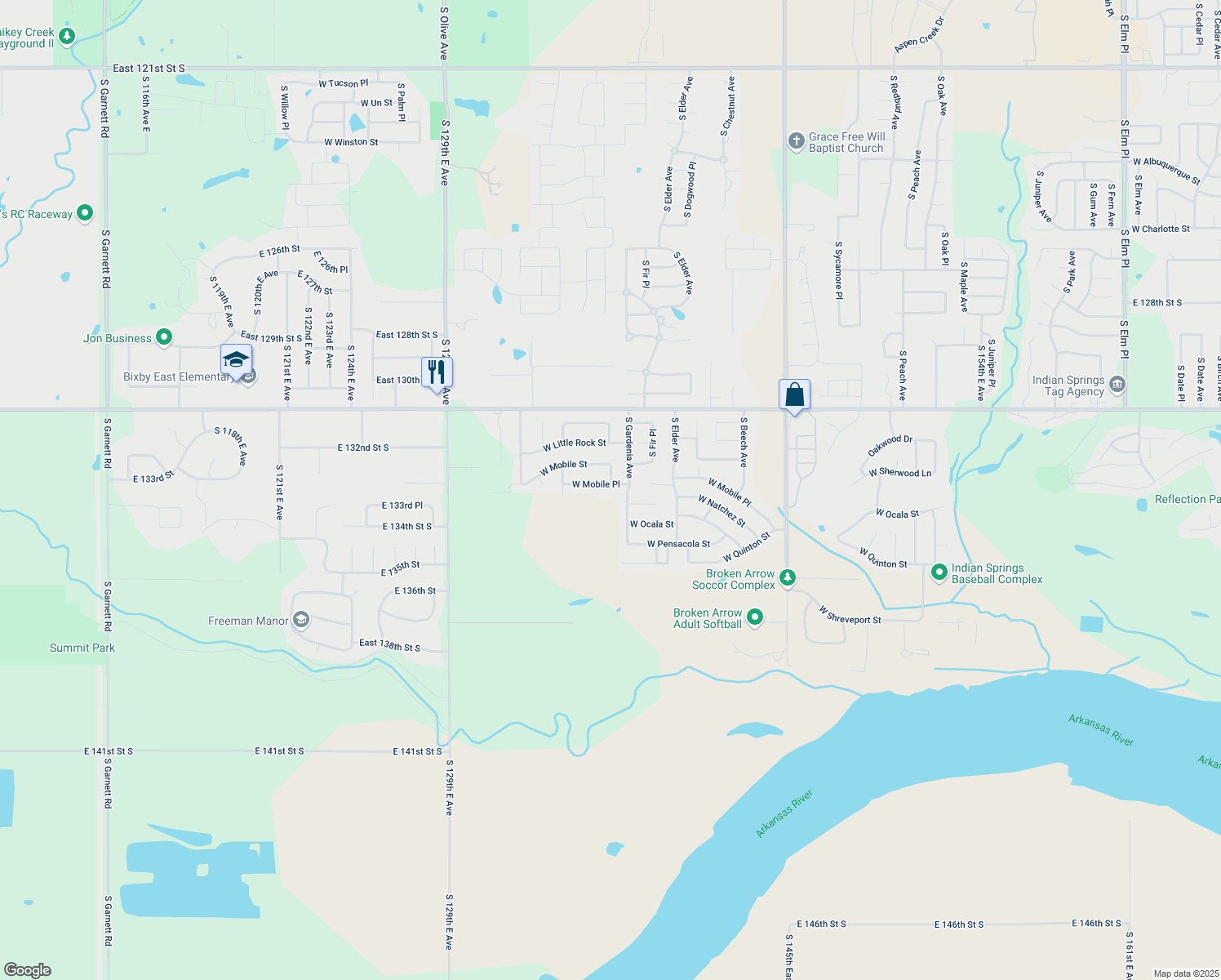 map of restaurants, bars, coffee shops, grocery stores, and more near 2901 West Mobile Place in Broken Arrow