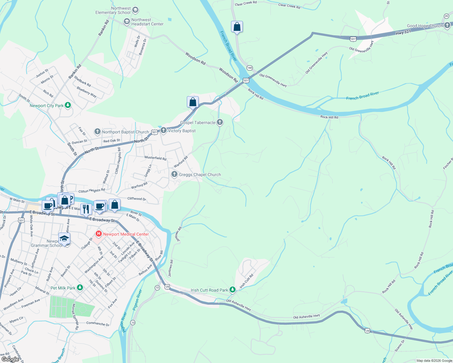 map of restaurants, bars, coffee shops, grocery stores, and more near 805 Musterfield Road in Newport