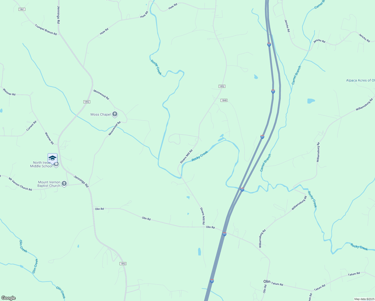 map of restaurants, bars, coffee shops, grocery stores, and more near 311 Sloans Mill Road in Olin
