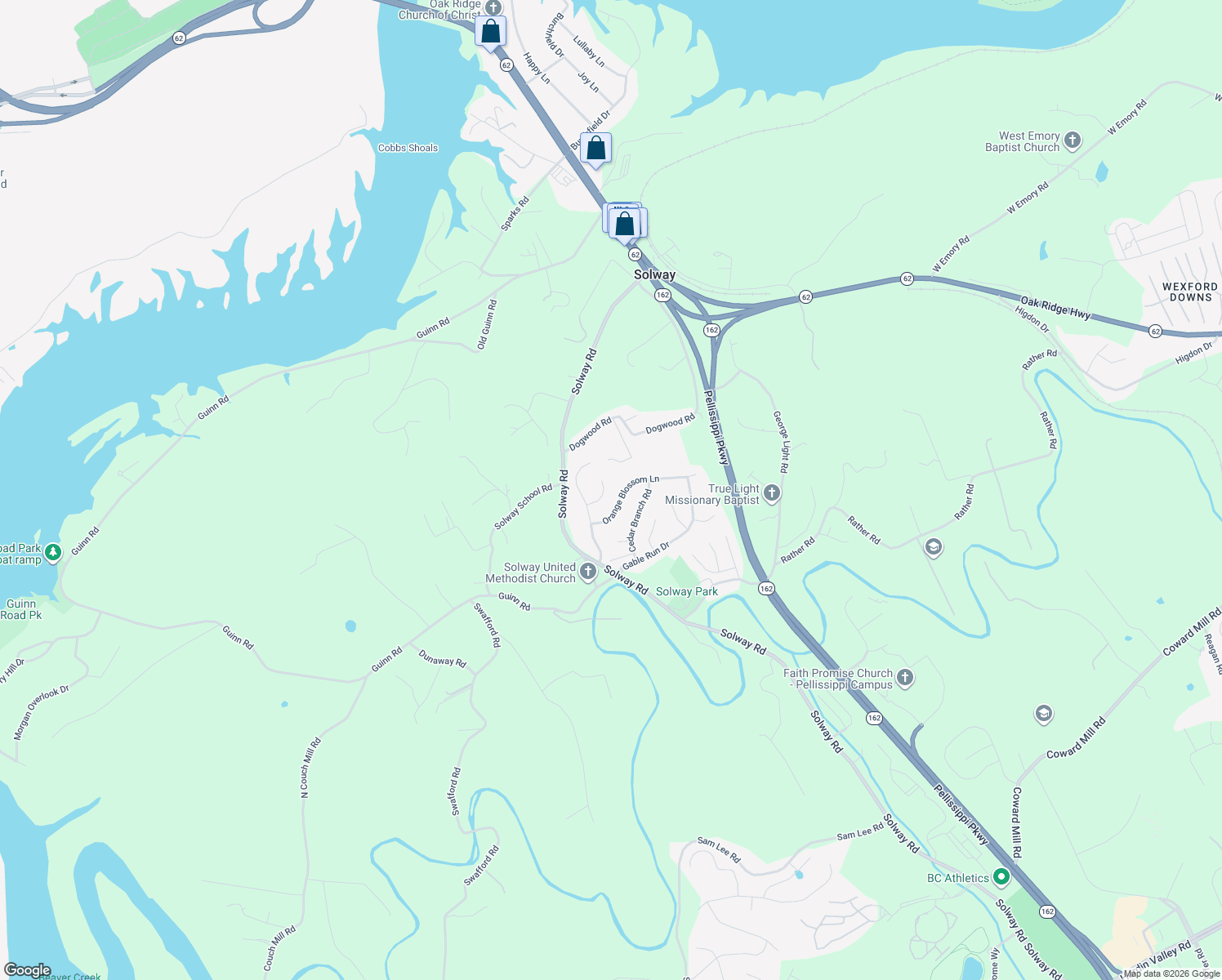 map of restaurants, bars, coffee shops, grocery stores, and more near 3423 Orange Blossom Lane in Knoxville