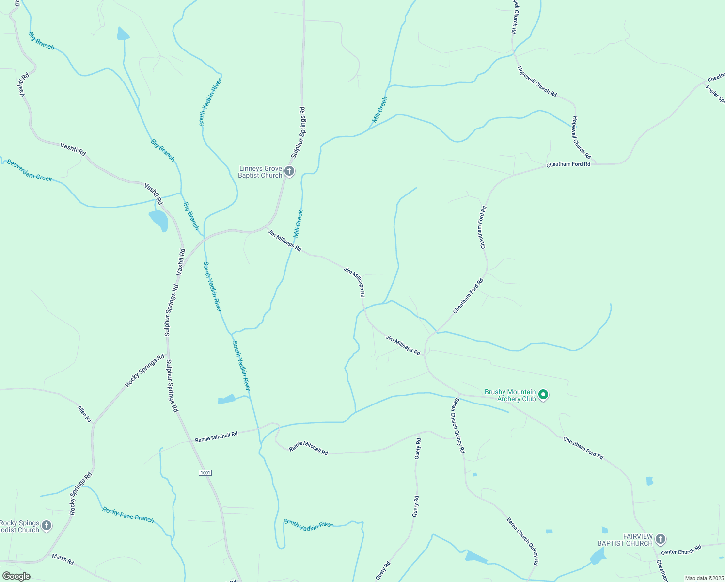 map of restaurants, bars, coffee shops, grocery stores, and more near Jim Millsaps Road in Alexander County