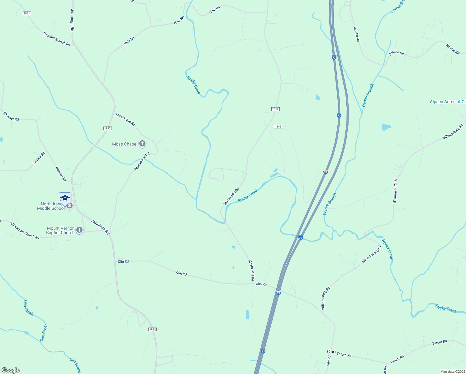 map of restaurants, bars, coffee shops, grocery stores, and more near 311 Sloans Mill Road in Olin