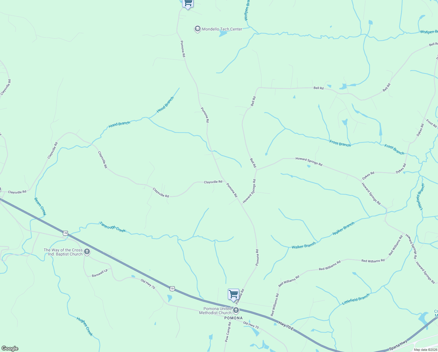 map of restaurants, bars, coffee shops, grocery stores, and more near 1243 Pomona Road in Crossville