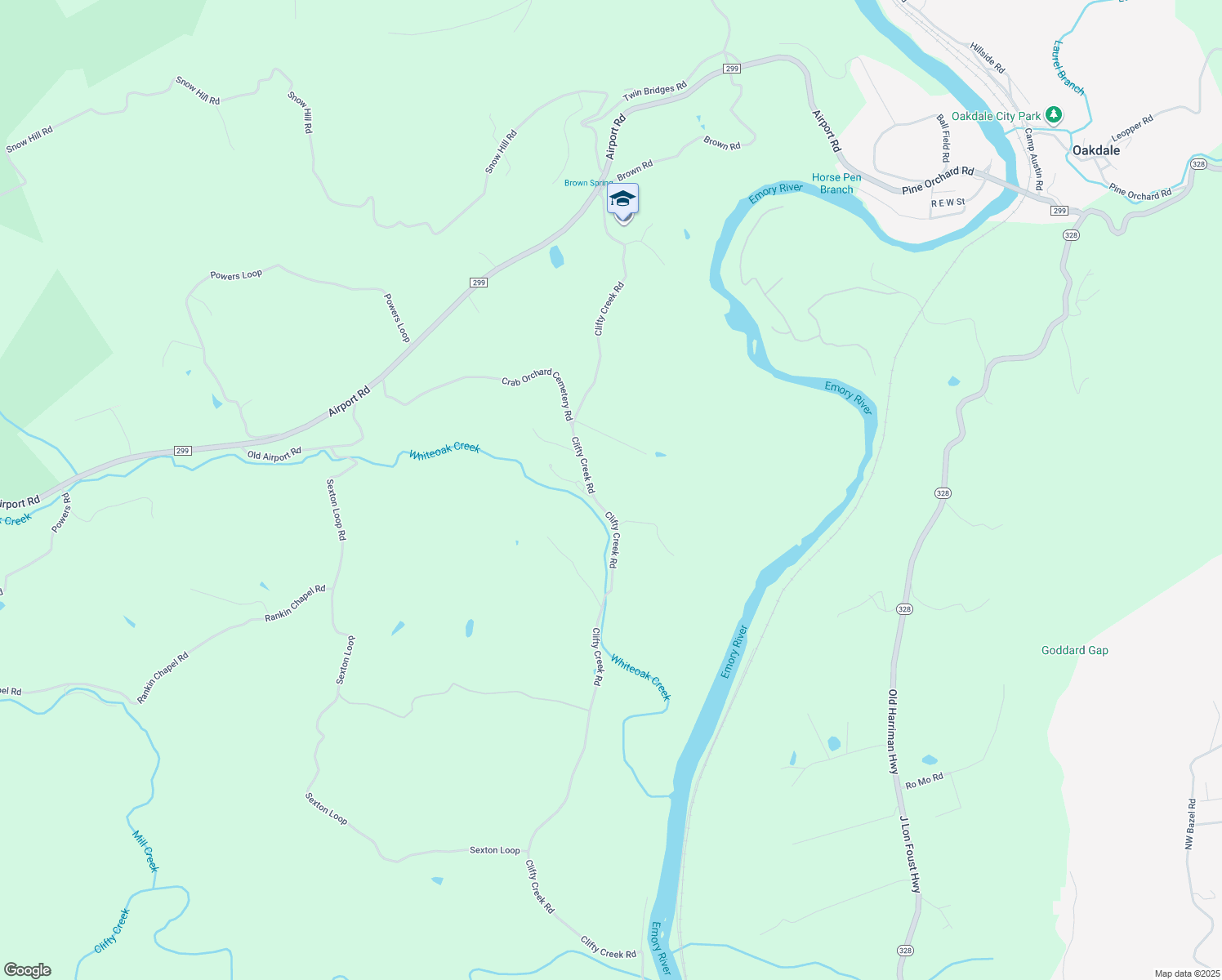 map of restaurants, bars, coffee shops, grocery stores, and more near 455 Clifty Creek Road in Oakdale