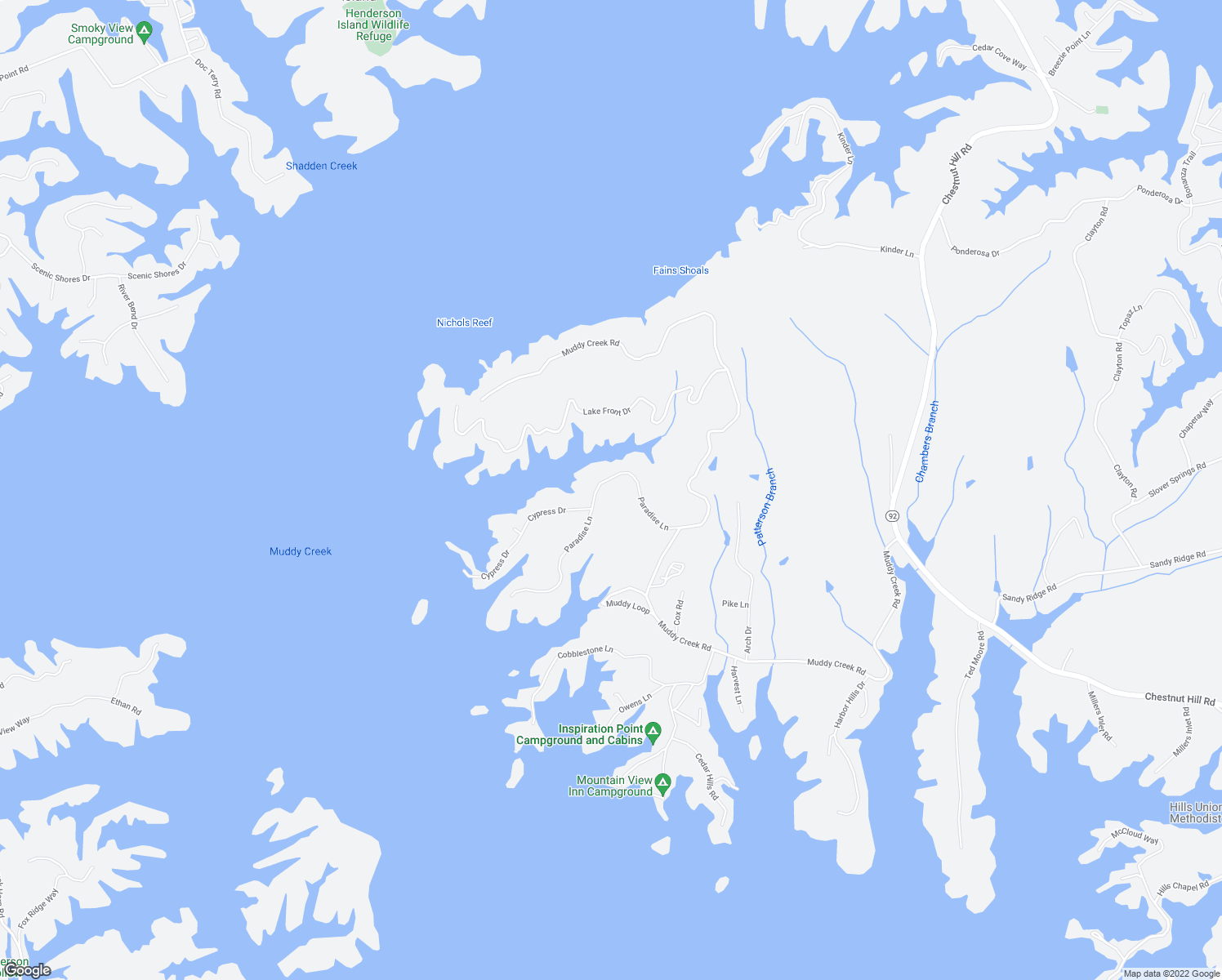 map of restaurants, bars, coffee shops, grocery stores, and more near 1204 Paradise Lane in Dandridge