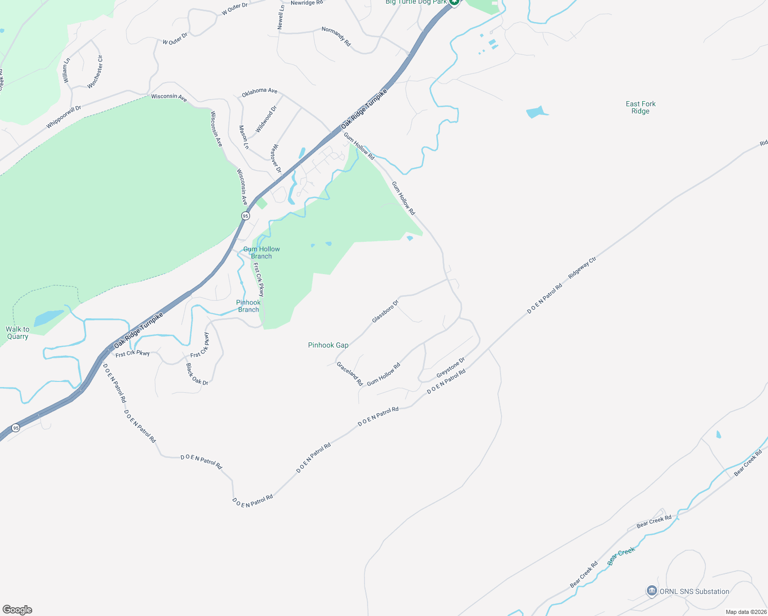 map of restaurants, bars, coffee shops, grocery stores, and more near 150 Glassboro Drive in Oak Ridge