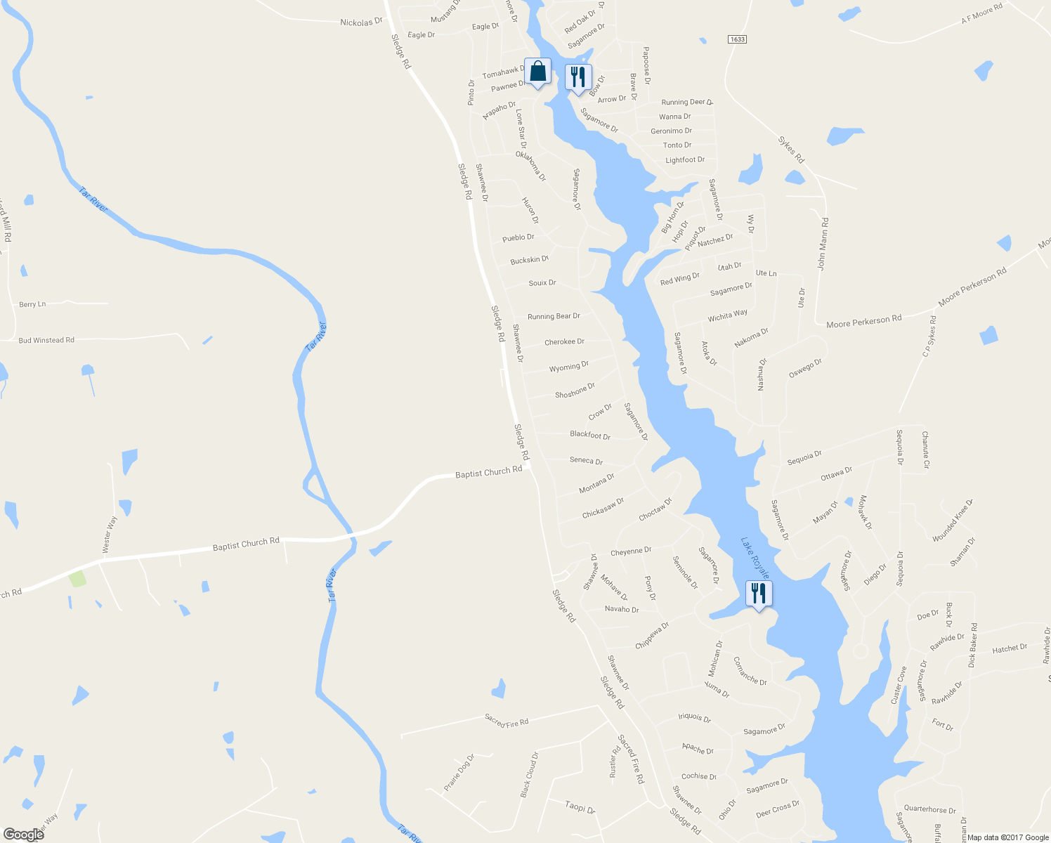 map of restaurants, bars, coffee shops, grocery stores, and more near 248 Shawnee Drive in Louisburg