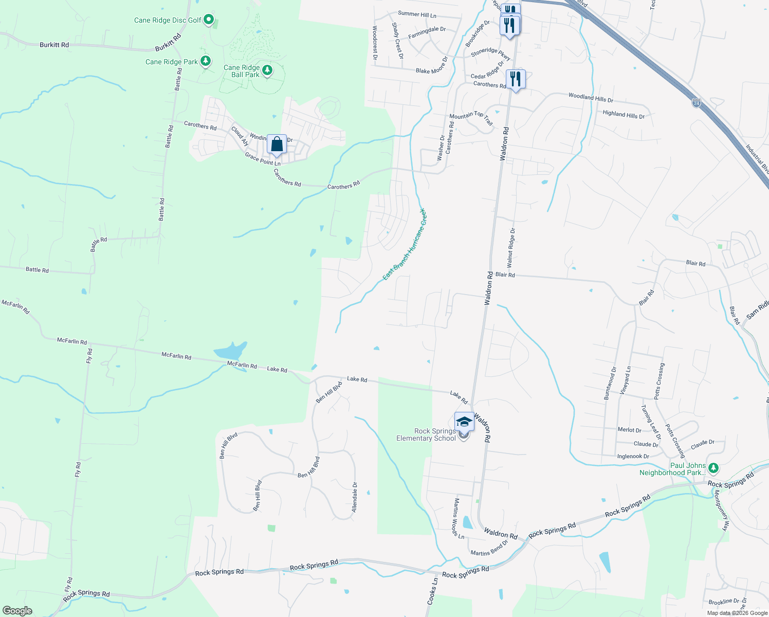 map of restaurants, bars, coffee shops, grocery stores, and more near 1166 Lake Road in Nolensville