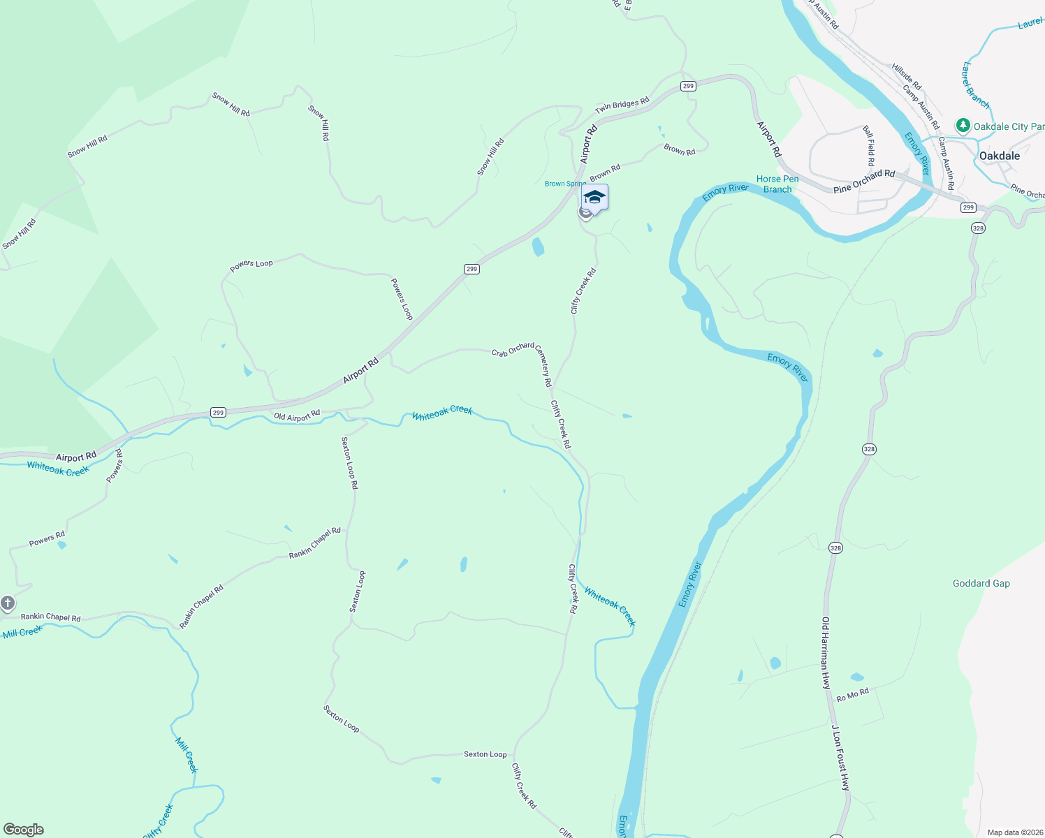 map of restaurants, bars, coffee shops, grocery stores, and more near 404 Clifty Creek Road in Oakdale