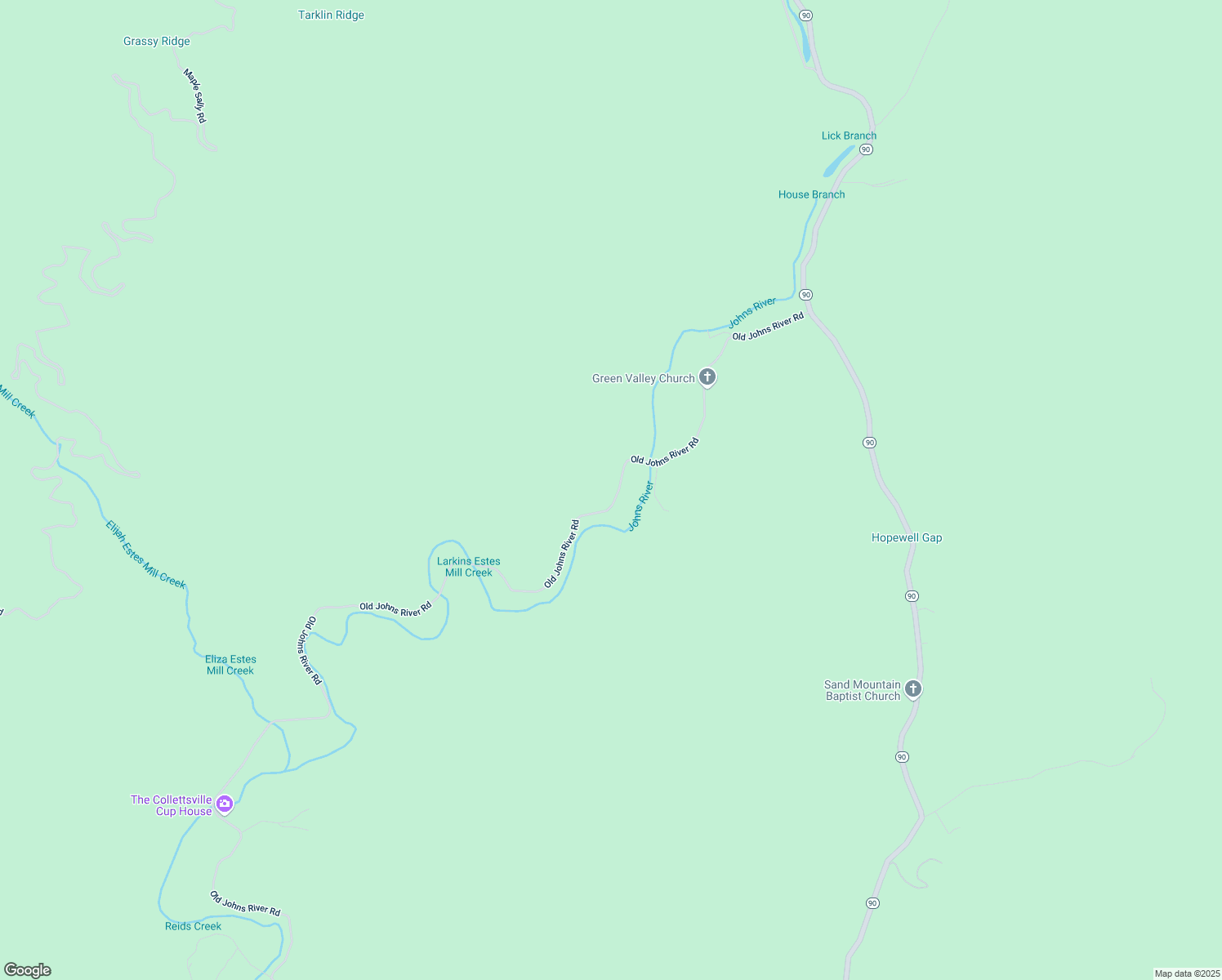 map of restaurants, bars, coffee shops, grocery stores, and more near 3065 Old Johns River Road in Collettsville