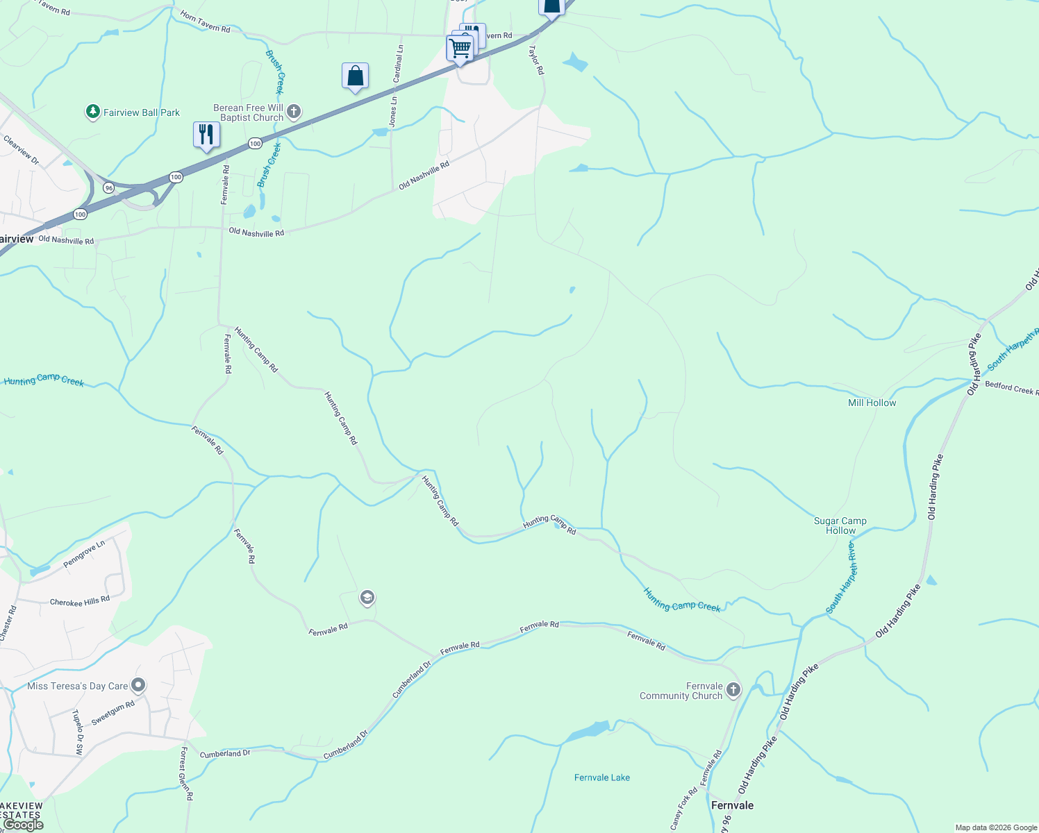 map of restaurants, bars, coffee shops, grocery stores, and more near 7156 Carter Road in Fairview