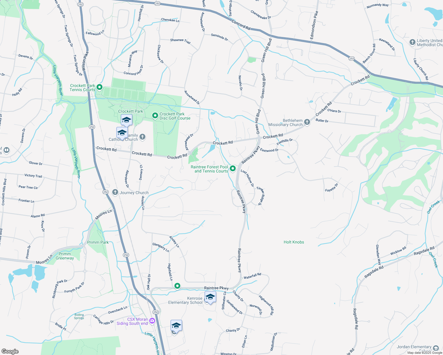 map of restaurants, bars, coffee shops, grocery stores, and more near Lost Hollow Drive in Brentwood