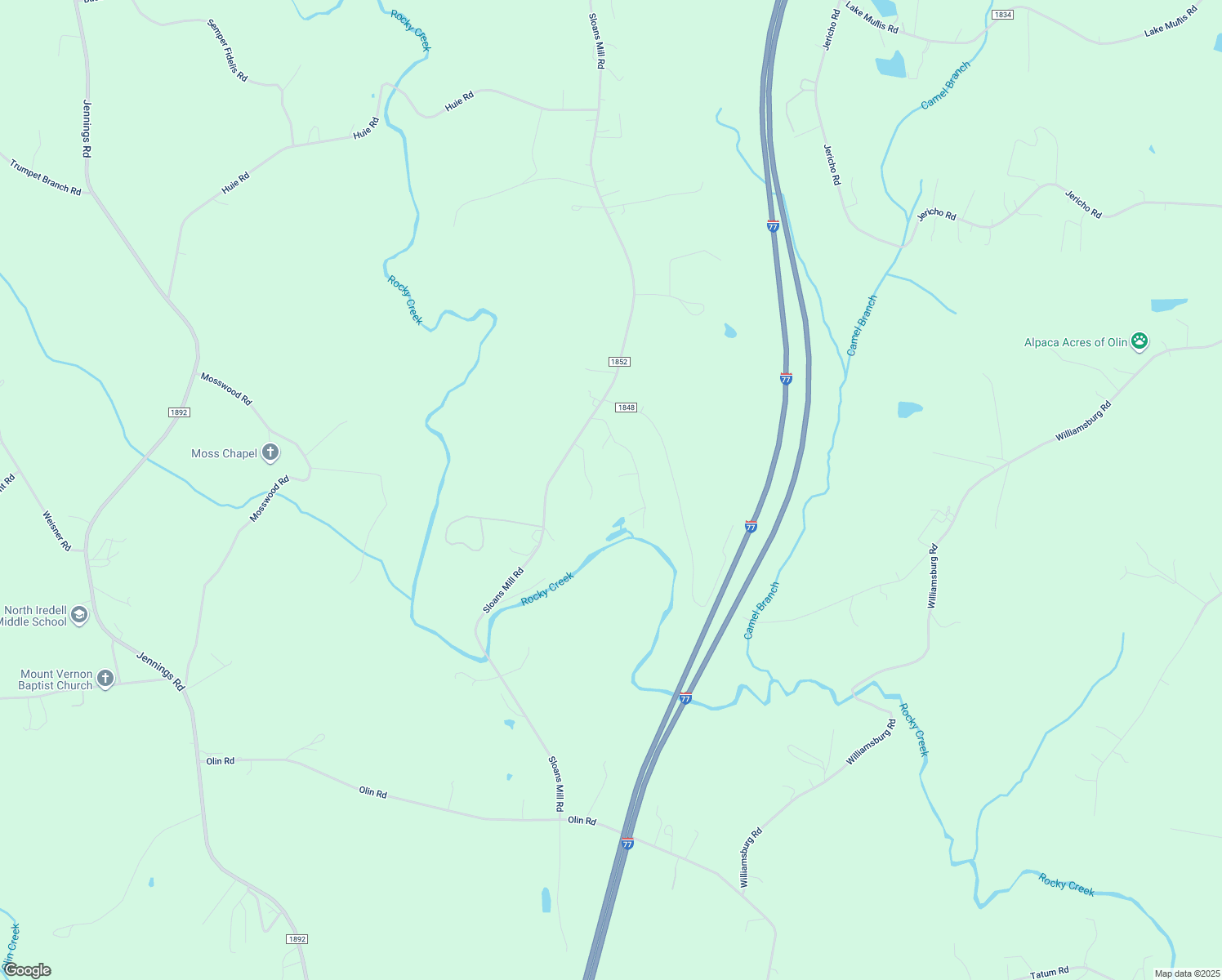 map of restaurants, bars, coffee shops, grocery stores, and more near 178 Leota Lane in Olin