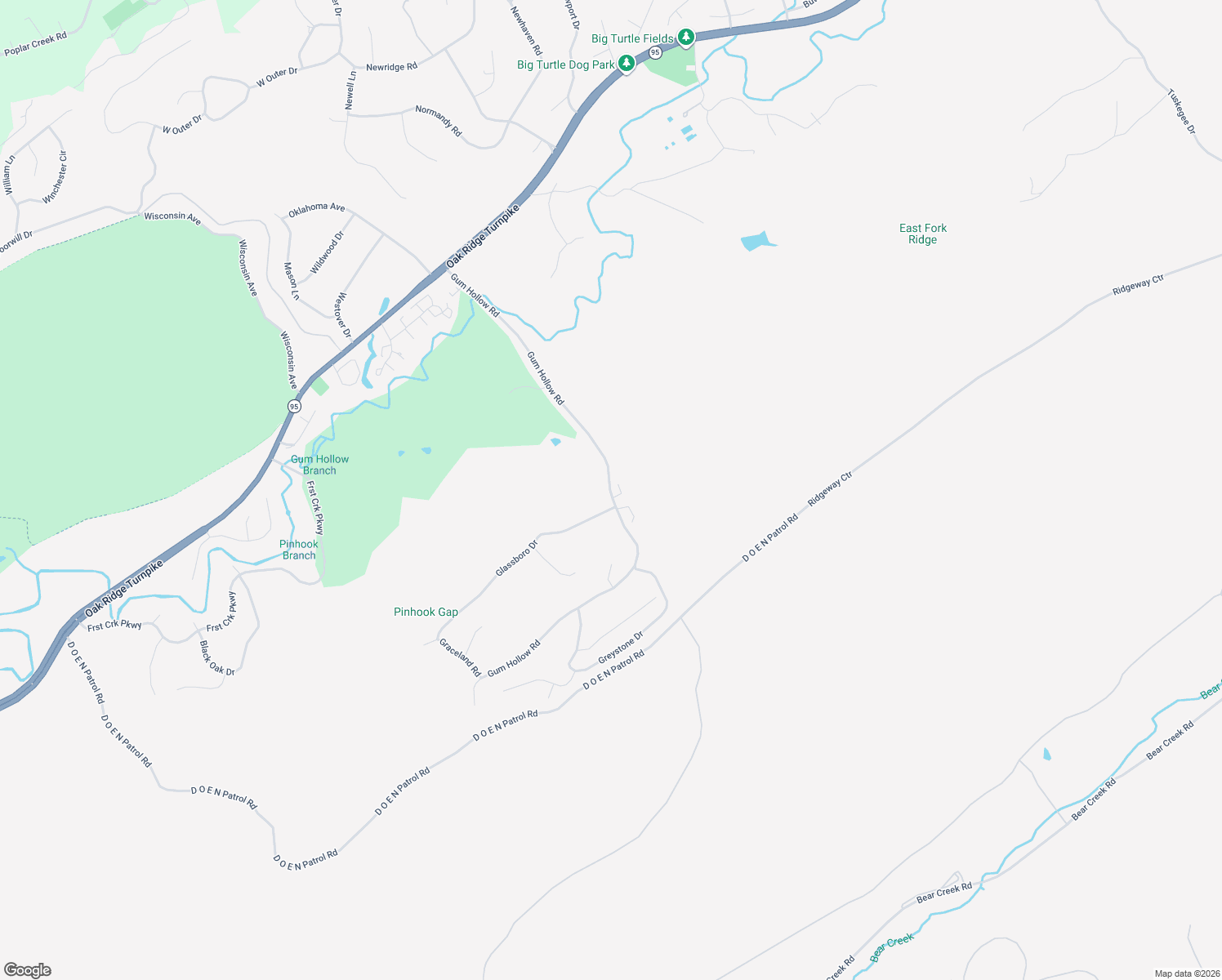map of restaurants, bars, coffee shops, grocery stores, and more near 203 Gum Hollow Road in Oak Ridge