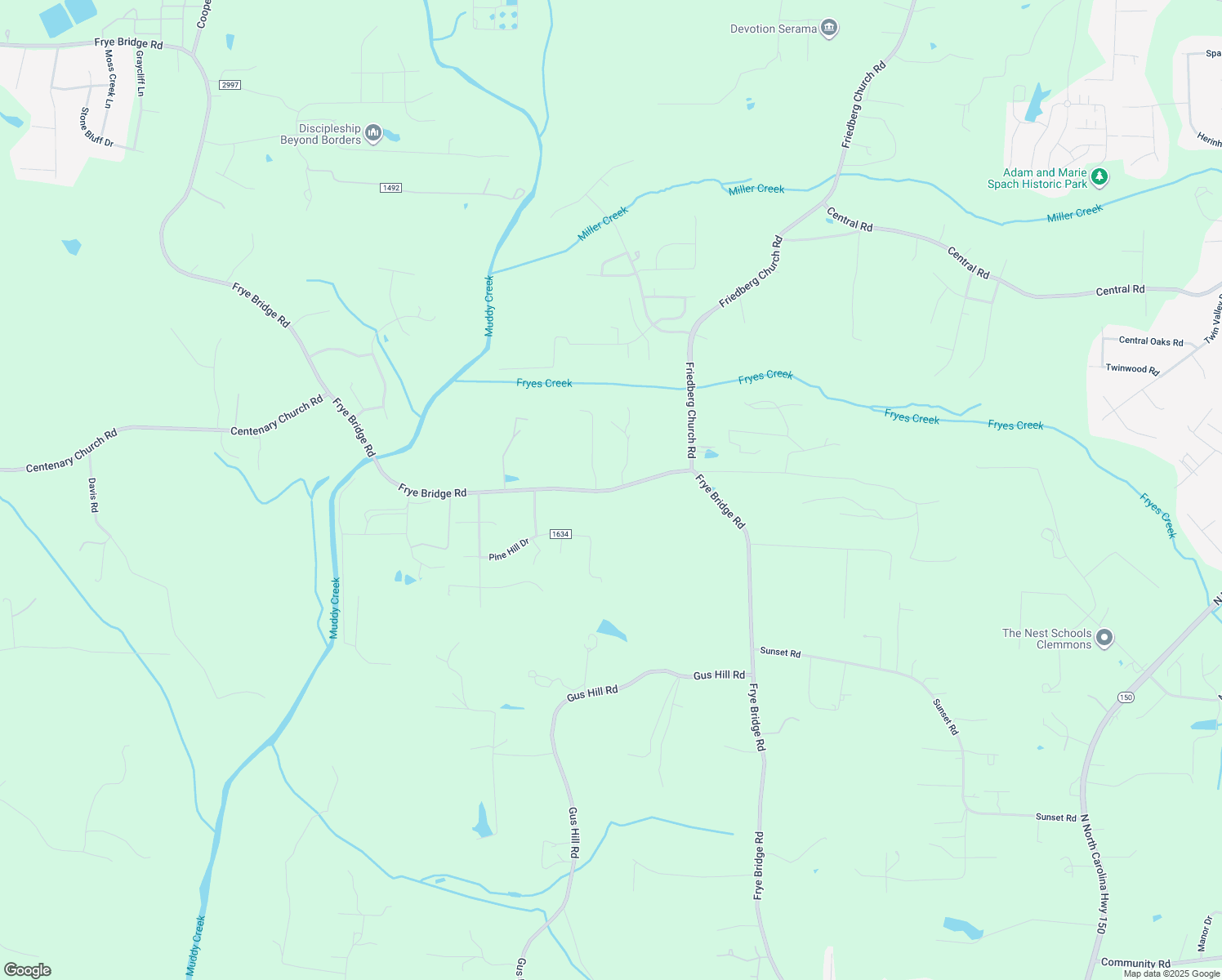 map of restaurants, bars, coffee shops, grocery stores, and more near 2673 Frye Bridge Road in Clemmons