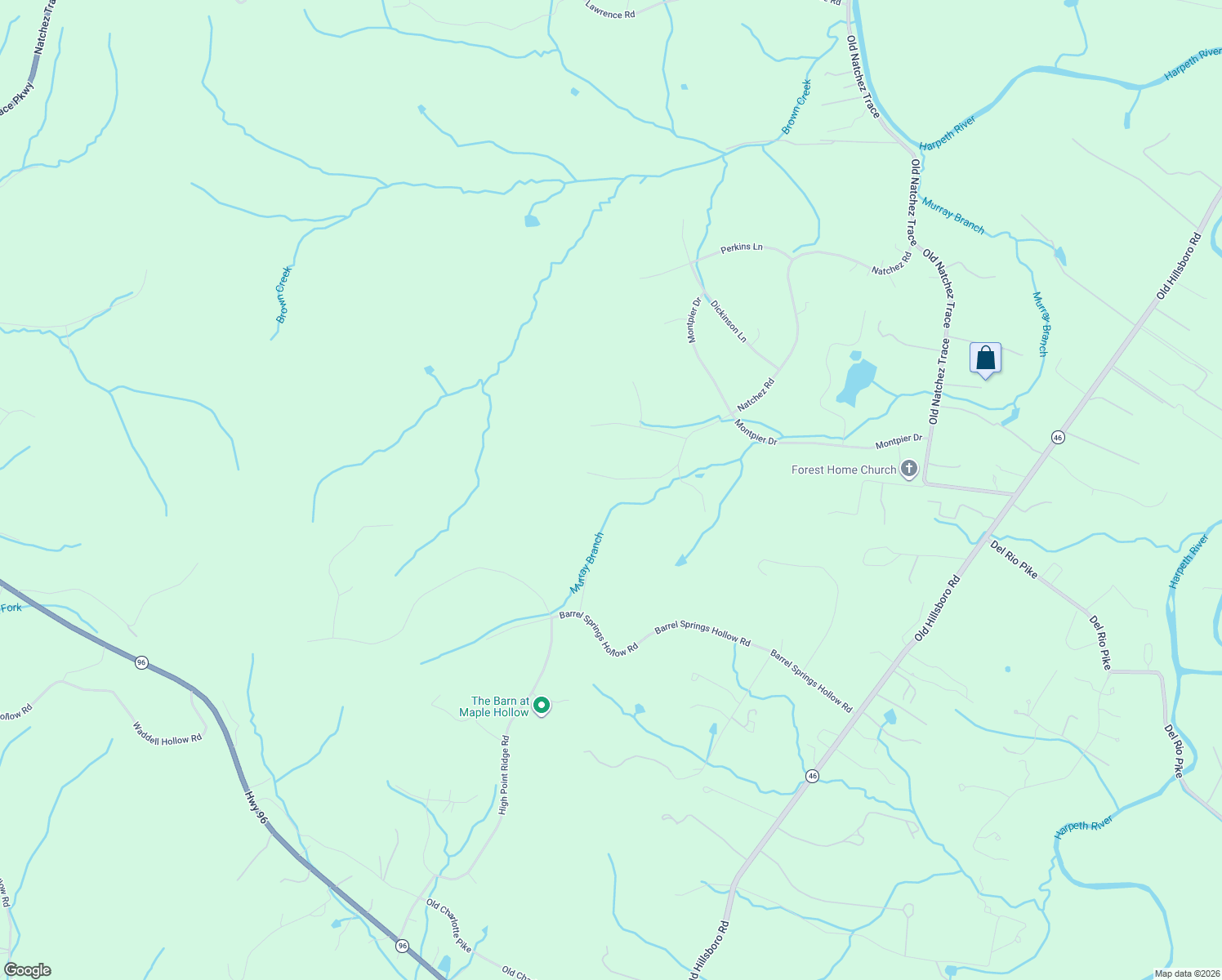map of restaurants, bars, coffee shops, grocery stores, and more near 1511 Natchez Road in Franklin