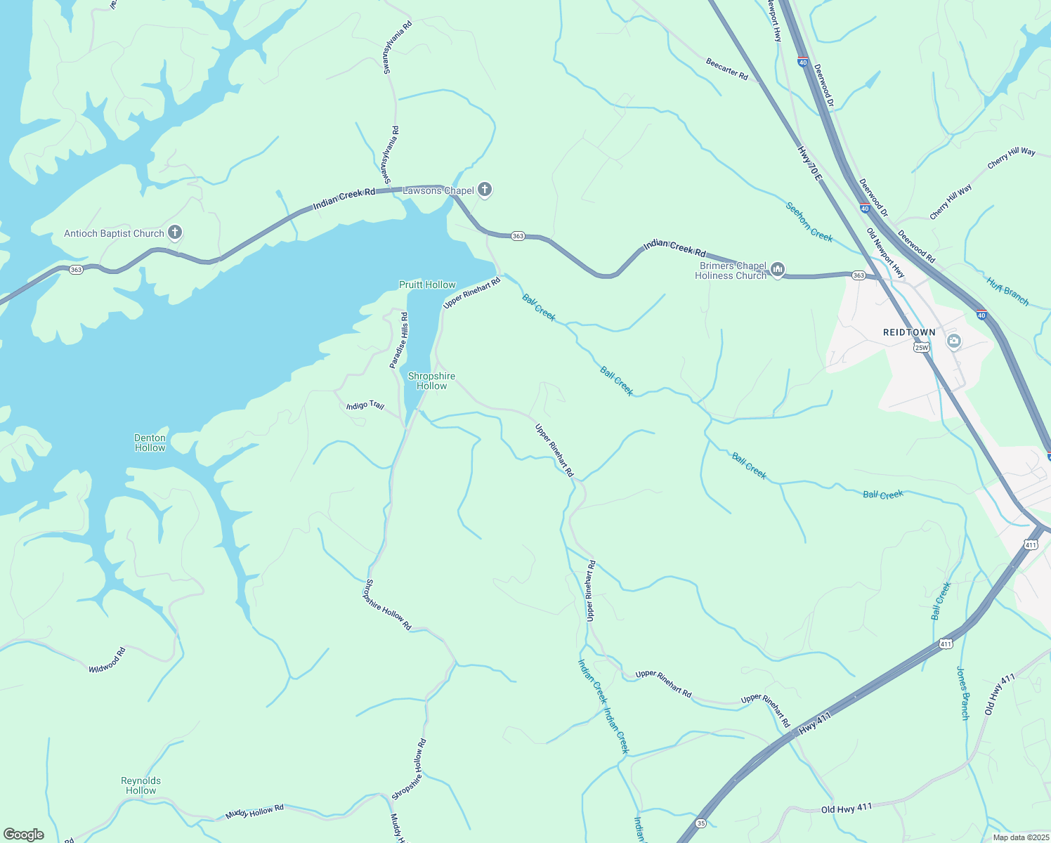 map of restaurants, bars, coffee shops, grocery stores, and more near 1909 Upper Rinehart Road in Dandridge