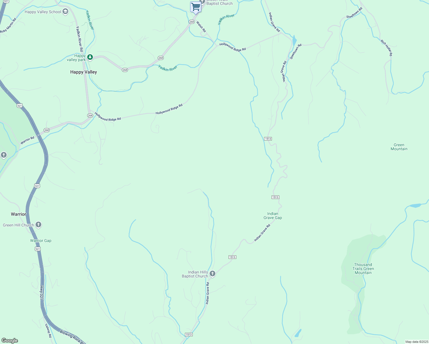 map of restaurants, bars, coffee shops, grocery stores, and more near 2383-2387 Indian Hills Drive in Lenoir