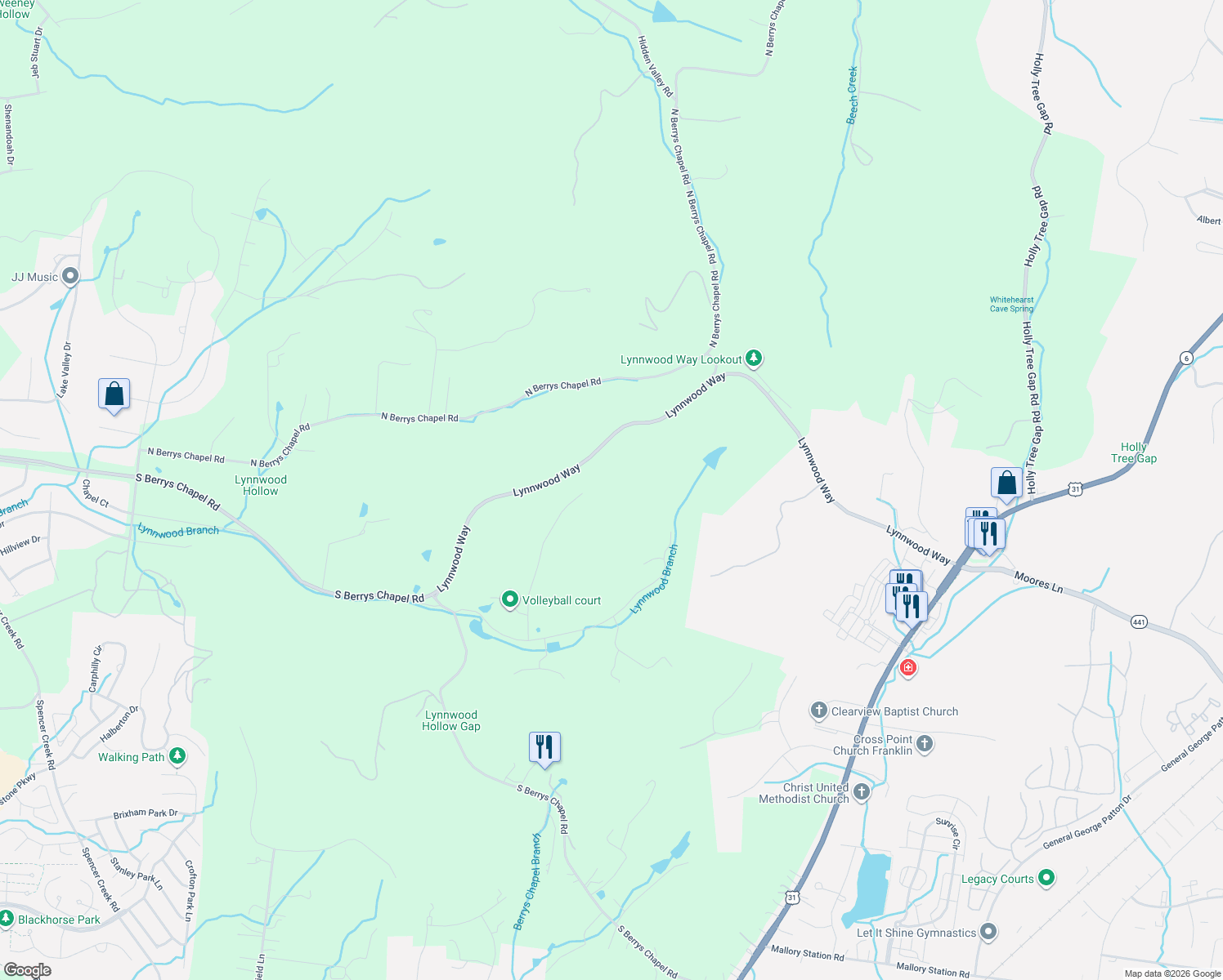 map of restaurants, bars, coffee shops, grocery stores, and more near 3030 Smith Lane in Franklin