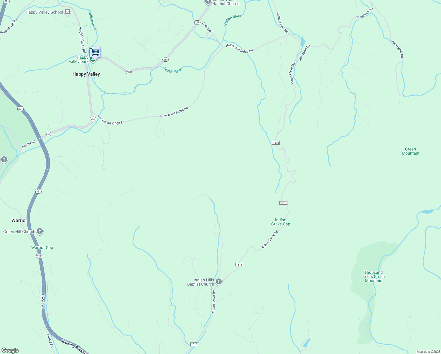 map of restaurants, bars, coffee shops, grocery stores, and more near 2383-2387 Indian Hills Drive in Lenoir