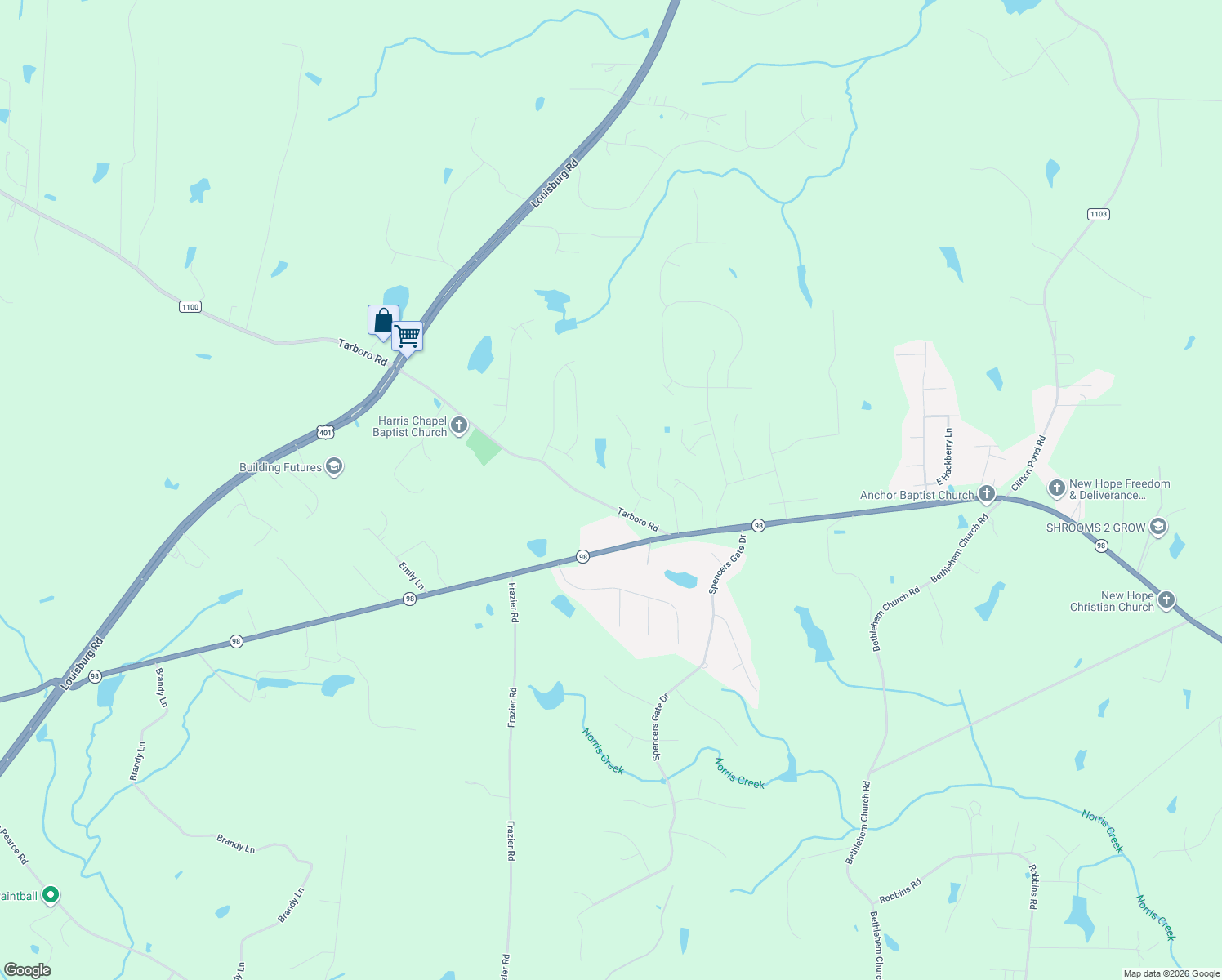 map of restaurants, bars, coffee shops, grocery stores, and more near 3205 Tarboro Rd in Youngsville