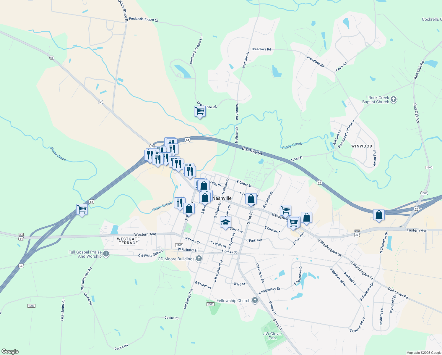 map of restaurants, bars, coffee shops, grocery stores, and more near 219 North Richardson Avenue in Nashville