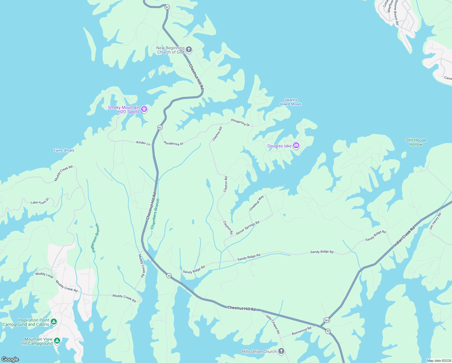 map of restaurants, bars, coffee shops, grocery stores, and more near 1507 Topaz Lane in Dandridge