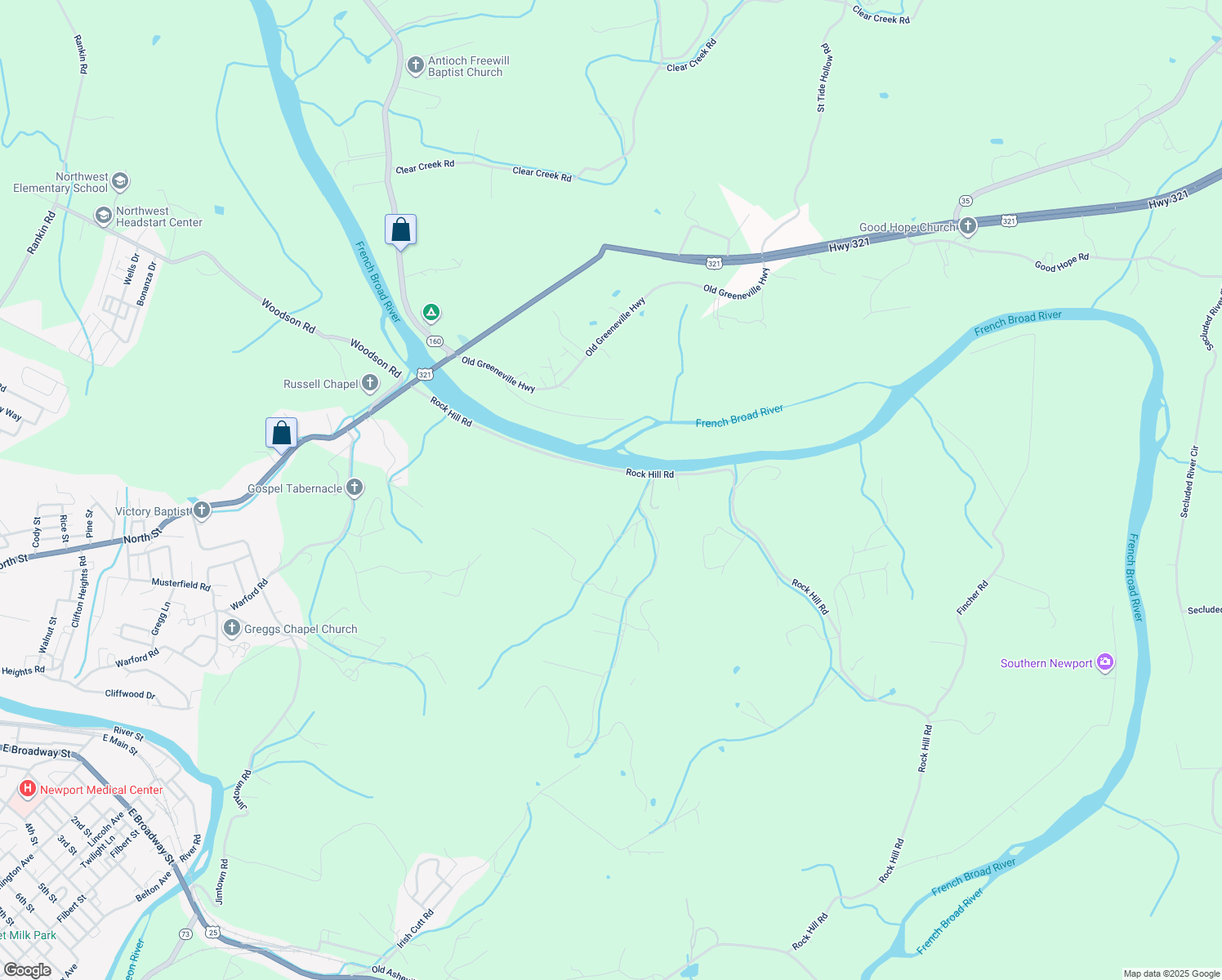 map of restaurants, bars, coffee shops, grocery stores, and more near 295 Rock Hill Road in Newport