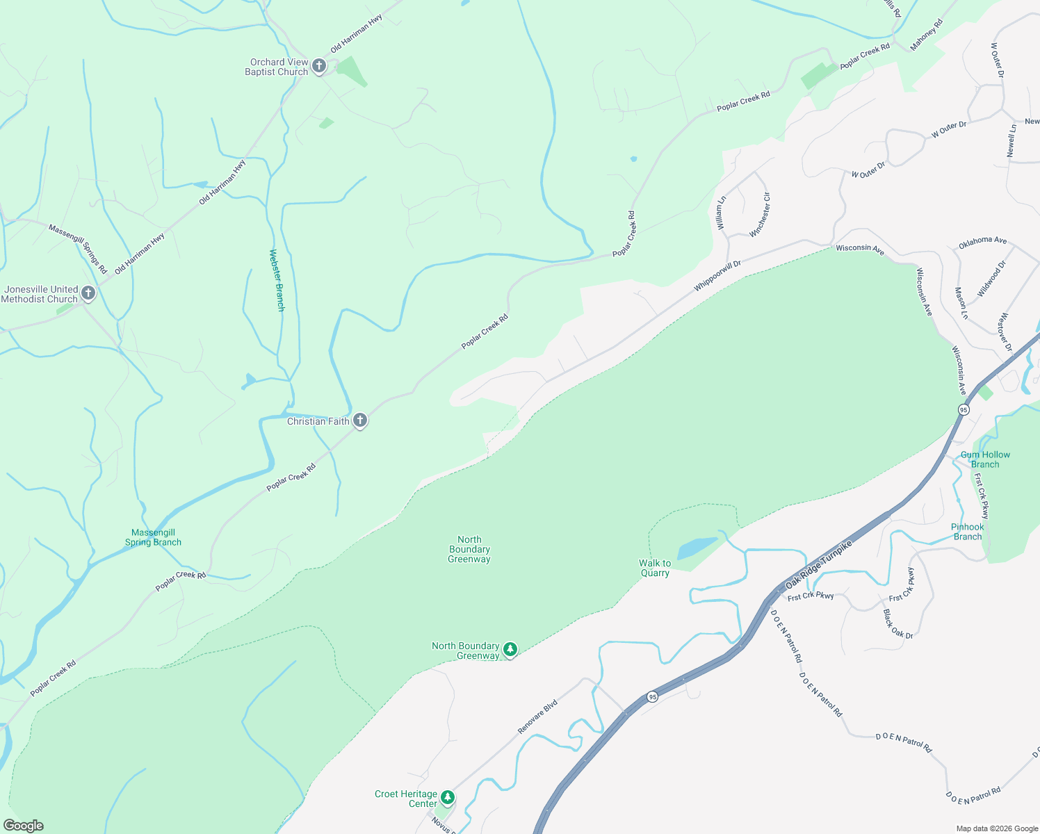 map of restaurants, bars, coffee shops, grocery stores, and more near 213 Whippoorwill Drive in Oak Ridge