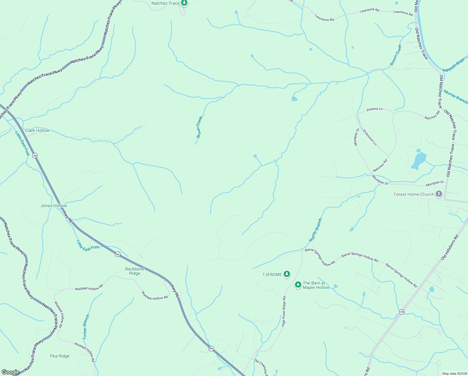map of restaurants, bars, coffee shops, grocery stores, and more near 1520 Natchez Road in Franklin