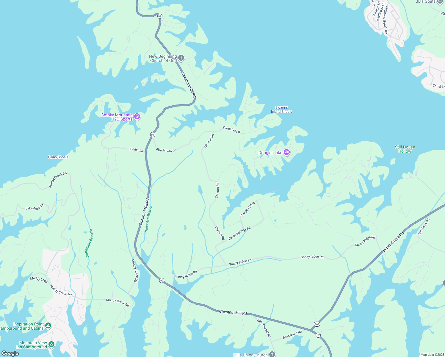 map of restaurants, bars, coffee shops, grocery stores, and more near 1507 Topaz Lane in Dandridge